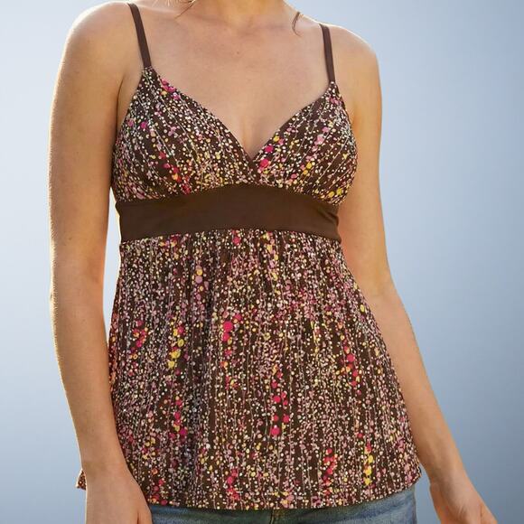 Forever 21 Tops - Forever 21 Vintage Brown Floral Babydoll Tank Top Confetti Print Boho Y2K Small